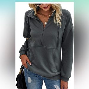NWT Women's Casual Long Sleeve Zipper Sweatshirt Gray Medium